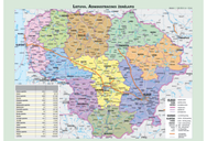 Lietuvos administracinis ir gamtinis žemėlapis (dvipusis). 42x29,7 cm (A3), lami nuotas