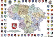 LR administracinis suskirstymas, žemėlapis su herbais M1:800000 47x63,7cm, lamin