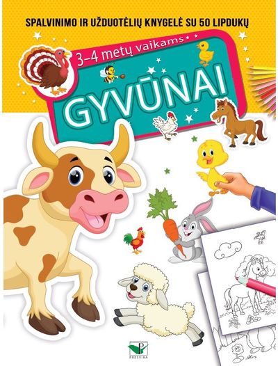 - Gyvūnai. Spalvinimo ir užduotėlių knygelė su 50 lipdukų 3-4 metų vaikams - 000000000002182407
