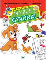  - Įvairūs gyvūnai. Spalvinimo ir užduotėlių knygelė su 50 lipdukų 3-4 metų vaikams - 000000000002182408