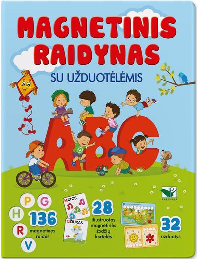  - Magnetinis raidynas su užduotėlėmis. 136 raidės, 28 kortelės, 32 užduotys - 000000000002183227