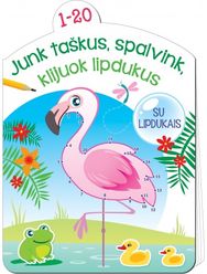 Junk taškus, spalvink, klijuok lipdukus. Flamingas