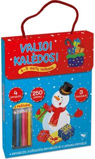 Valio Kalėdos 4-5 metų vaikams. 4 knygelės su 250 lipdukų. 6 pieštukai, 3 žaisli ukai