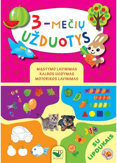 - 3-mečių užduotys. Su lipdukais. Mąstymo lavinimas, kalbos ugdymas, motorikos lav inimas - 000000000002188382