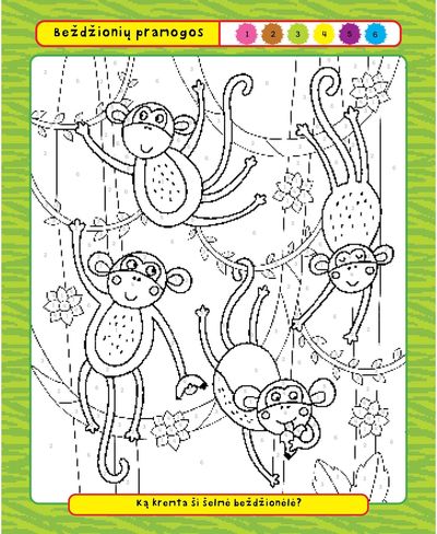 Laukinės džiunglės. Spalvink pagal skaičius