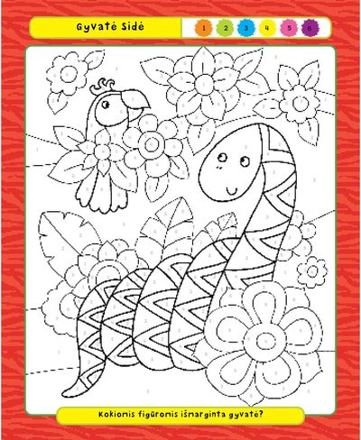 Laukinės džiunglės. Spalvink pagal skaičius