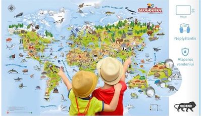 Pasaulio žemėlapis vaikams su gyvūnais