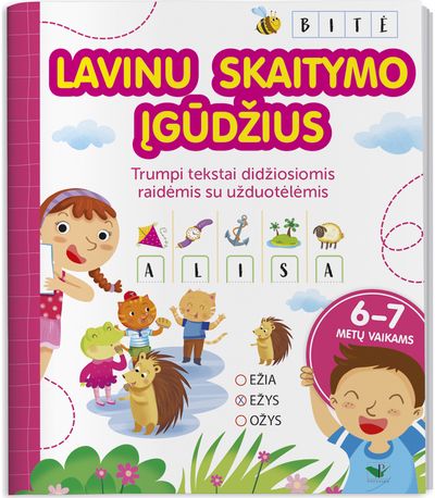 Lavinu skaitymo įgūdžius. 6-7m. Trumpi tekstai didžiosiomis raidėmis su užduotėl ėmis