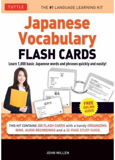 Japanese Vocabulary Flash Cards Kit: Learn 1000 basic Japanese words and phrases quickly and easily! (Boxed Set of 200 Double-Sided Flash Cards with Study Guide & Organizer Ring)
