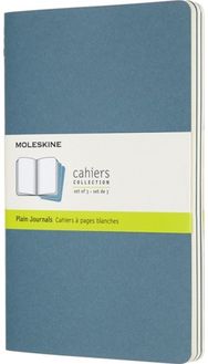 Set Of 3 Moleskine Large Plain Cahier Journals: Brisk Blue