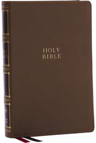 NKJV, Compact Center-Column Reference Bible, Brown Leathersoft, Red Letter, Comfort Print (Thumb Indexed)