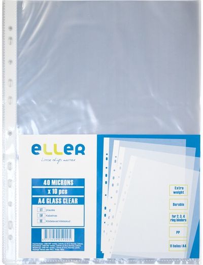 Įmautės dokumentams 10 vnt ELLER, A4, 40 mik., skaidrios
