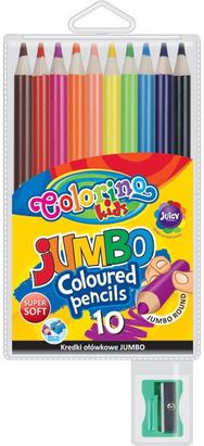 Spalvoti pieštukai COLORINO KIDS + drožtukas, Jumbo, 10 sp.