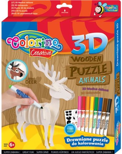 Medinis 3D modelis COLORINO su dažais ir lipdukais gyvūnai įv. rūšys