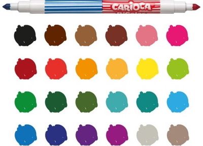 Flomasteriai CARIOCA dvipusiai, 12 vnt., 24 spalvos