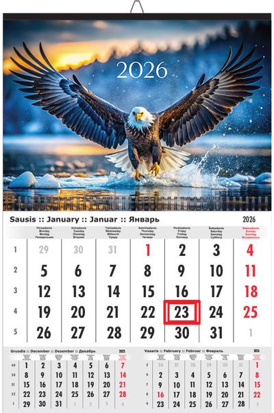 Sieninis kalendorius vienos dalies 2026