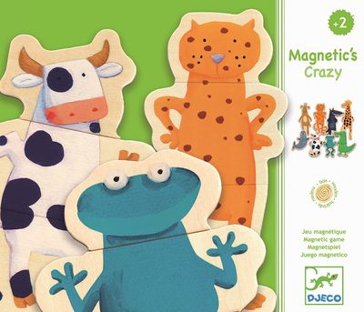 Medinių magnetukų dėlionė CRAZY ANIMALS, Djeco