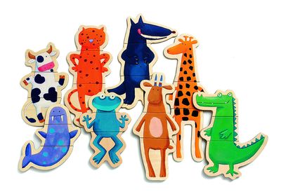 Medinių magnetukų dėlionė CRAZY ANIMALS, Djeco