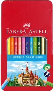 Spalvoti pieštukai Faber-Castell KNIGHTS metalinėje dėž., 12 sp.