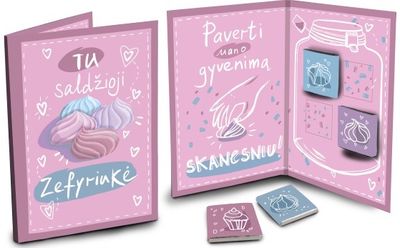 4 šokoladukų atvirukas SALDŽIOJI ZEFYRIUKĖ