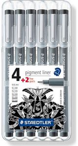 Rašiklių rinkinys Fineliner STAEDTLER Pigment Liner, 6 pločių, juoda sp