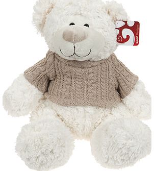 Pliušinis žaislas NATURAL BEAR WITH CHUNKYKNIT SWEATER 32 cm, 2 rūšys