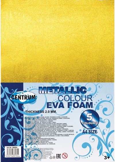 Popierius rankdarbiams EVA FOAM METALLIC, lipnus, A4, 2 mm, 5 spalvų