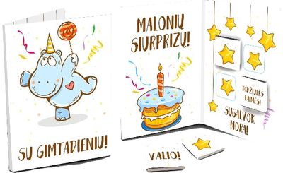 Šokoladukų atvirukas SU GIMTADIENIU!, 4x5g, begemotas