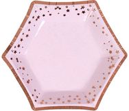 Vienkartinės lėkštės GLAMOUR PINK/GOLD STARS, S, 8 vnt.