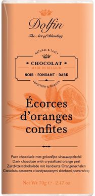 Juodasis šokoladas DOLFIN ORANGE PEEL, 70g