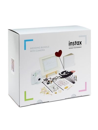 Vestuvių rinkinys INSTAX WHITE (fotoaparatas INSTAX MINI9, 60 fotoplokštelių, nu otraukų rėmelis, albumas, rašikliai, lipdukai ir foto dekoracijos)