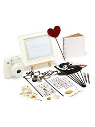 Vestuvių rinkinys INSTAX WHITE (fotoaparatas INSTAX MINI9, 60 fotoplokštelių, nu otraukų rėmelis, albumas, rašikliai, lipdukai ir foto dekoracijos)
