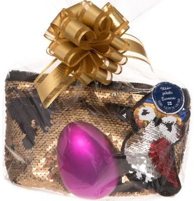 Dovanų rinkinys SPARKLE SEQUIN (kosmetinė+raktų pakabukas+šukos)