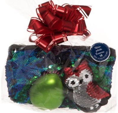 Dovanų rinkinys SPARKLE SEQUIN (kosmetinė+raktų pakabukas+šukos)