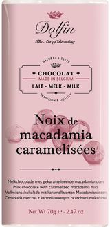 Pieniškas šokoladas WITH CARAMELIZED MACADAMIA NUTS, 70 g.