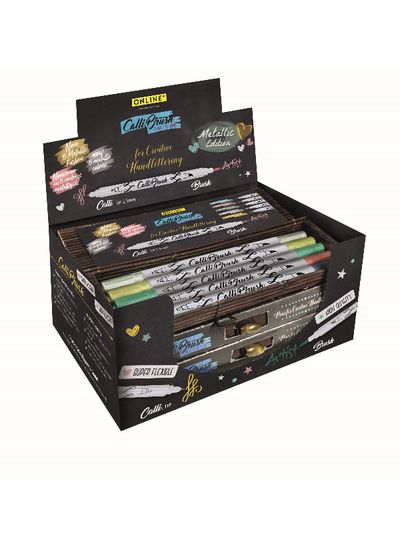 Dvigubų flomasterių ONLINE Calli.Brush Mettalic dėžutėje, 5 sp.