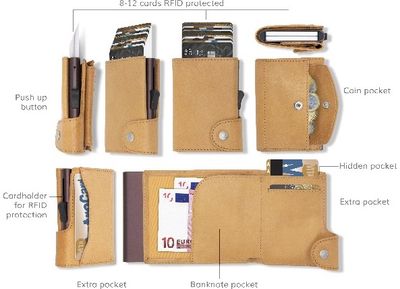 Piniginė C-SECURE su kortelių dėklu XL (8-12), Chestnut