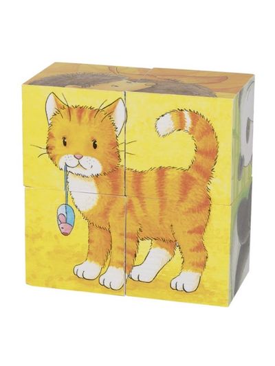 Medinės kaladėlės GOKI CUBE PUZZLE BABY ANIMALS 4 vnt.