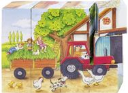 Medinės kaladėlės GOKI CUBE PUZZLE SEASONS ON A FARM 12 vnt,