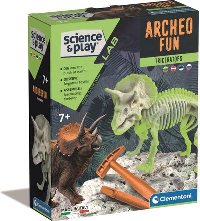 Mokslinis rinkinys CLEMENTONI DIG LINE TRICERATOPO šviečia tamsoje