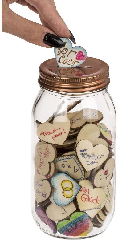 Palinkėjimų stiklainiukas BEST WISHES, 120 širdelių, 17x19 cm