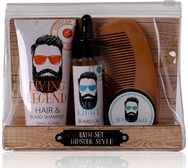 Barzdos priežiūros rinkinys HIPSTER STYLE NEW (plaukų ir barzdos šampūnas+barzdo s aliejus+barzdos vaškas+šukos), 95+50 ml+20 g