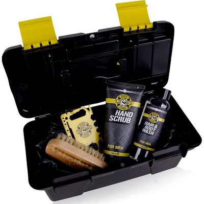 Dovanų rinkinys BODY TOOLS įrankių dėžėje (plaukų ir kūno prausiklis+rankų šveit iklis+medinis šepetėlis nagams+daugiafunkcinis įrankis), 2x100 ml