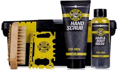 Dovanų rinkinys BODY TOOLS įrankių dėžėje (plaukų ir kūno prausiklis+rankų šveit iklis+medinis šepetėlis nagams+daugiafunkcinis įrankis), 2x100 ml