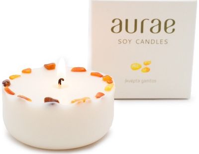 Natūralaus sojų vaško žvakė su gintaro gabaliukais, 250 g