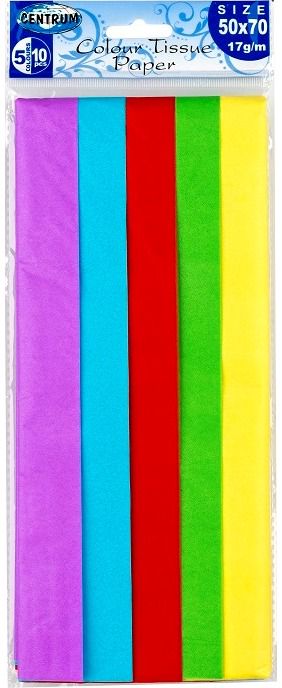 Popierius rankdarbiams TISSUE, 50x70 cm, 10 vnt (5 spalvos)