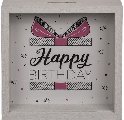 Medinė taupyklė HAPPY BIRTHDAY, 20x20 cm