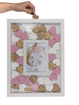 Svečių palinkėjimų paveikslas-rėmelis WOODEN HEARTS, 42 širdelės, 38x28 cm