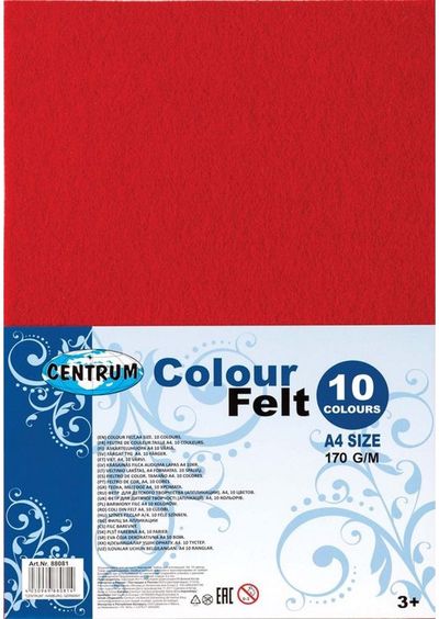 Veltinis rankdarbiams FELT, A4, 2 mm, 10 spalvų