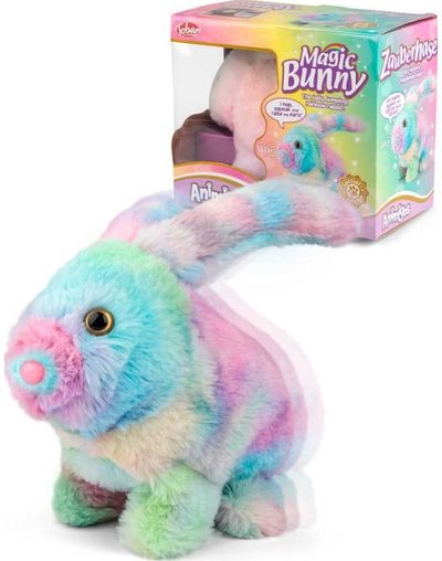 Pliušinis vaikštantis žaislas ANIMIGOS MAGIC RAINBOW BUNNY RABBIT